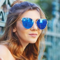 Luxusné Slnečné Okuliare Zrkadlové Glam Rock Mačacie - Modre